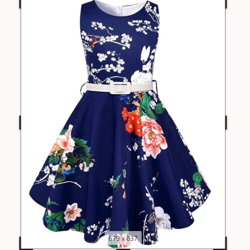 NEW Special Occasion Dress Retro Sleeveless Fit and Flare Navy Floral size 12